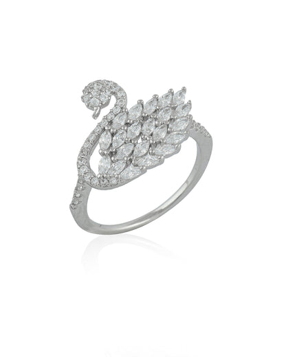 SILVER DIAMOND SWAN RING