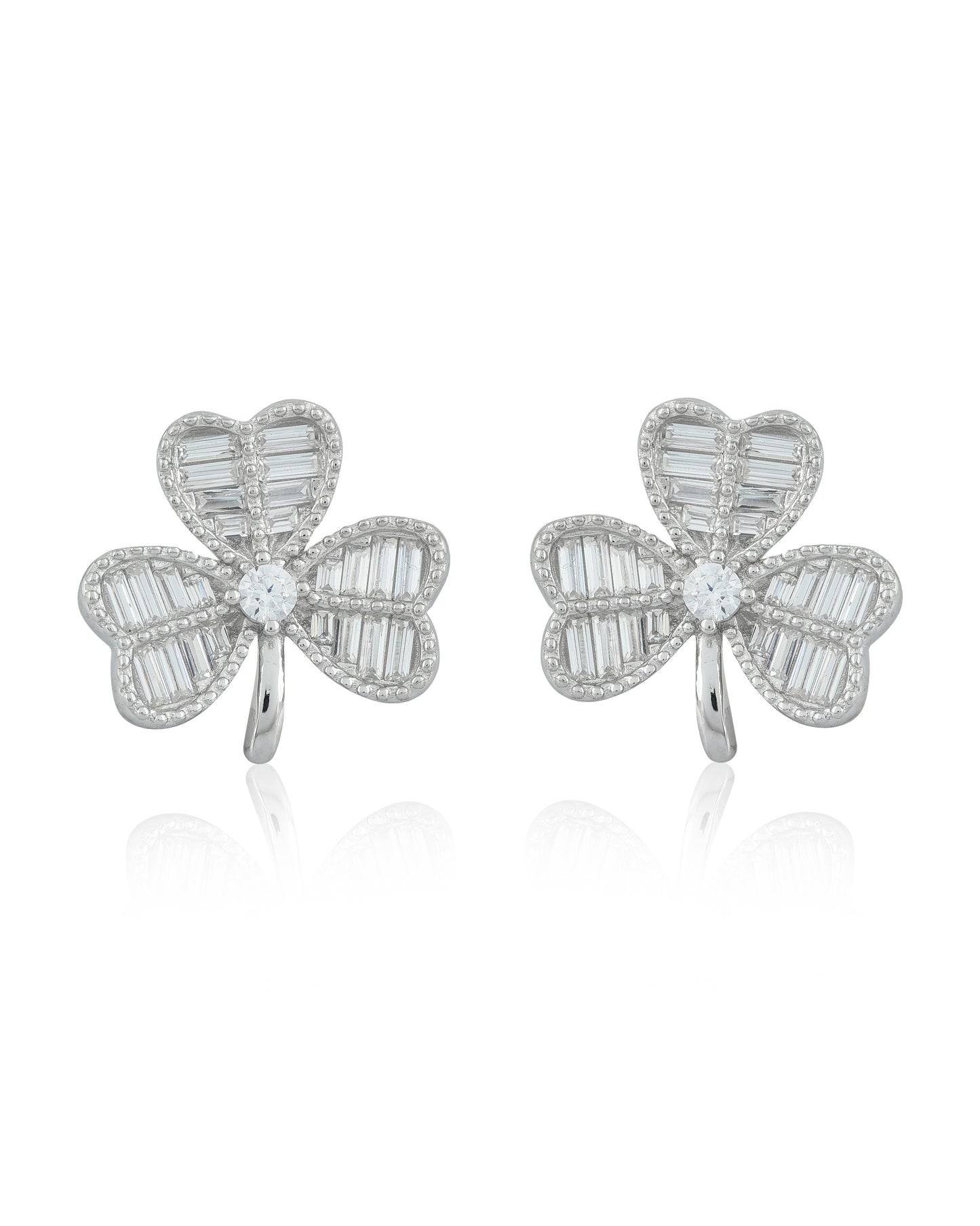 SILVER DIAMOND THREE PETAL EARRINGS