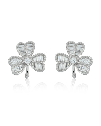 SILVER DIAMOND THREE PETAL EARRINGS