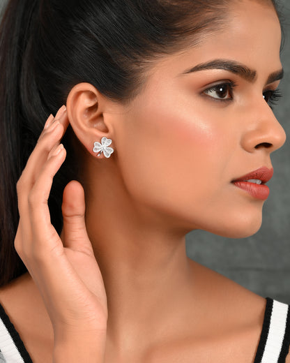 SILVER DIAMOND THREE PETAL EARRINGS