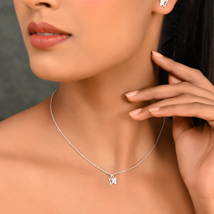 SILVER DIAMOND WING BUTTERFLY NECKLACE SET