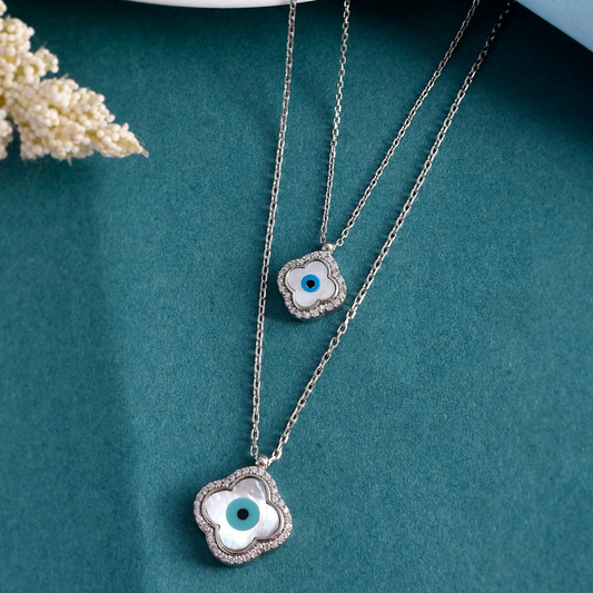 SILVER DUAL QUADRA EVILEYE NECKLACE