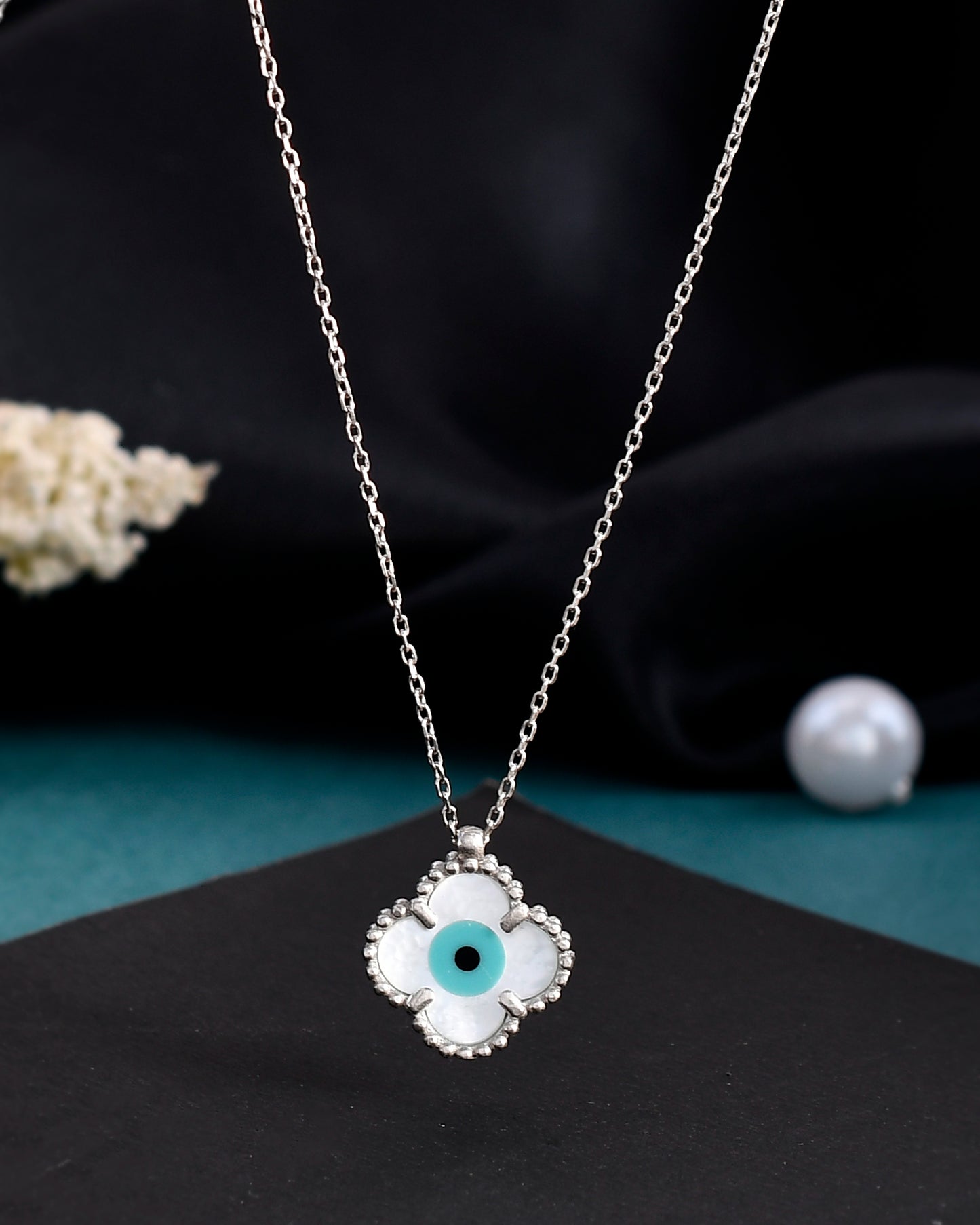 SILVER EVILEYE QUADRA PENDANT NECKLACE