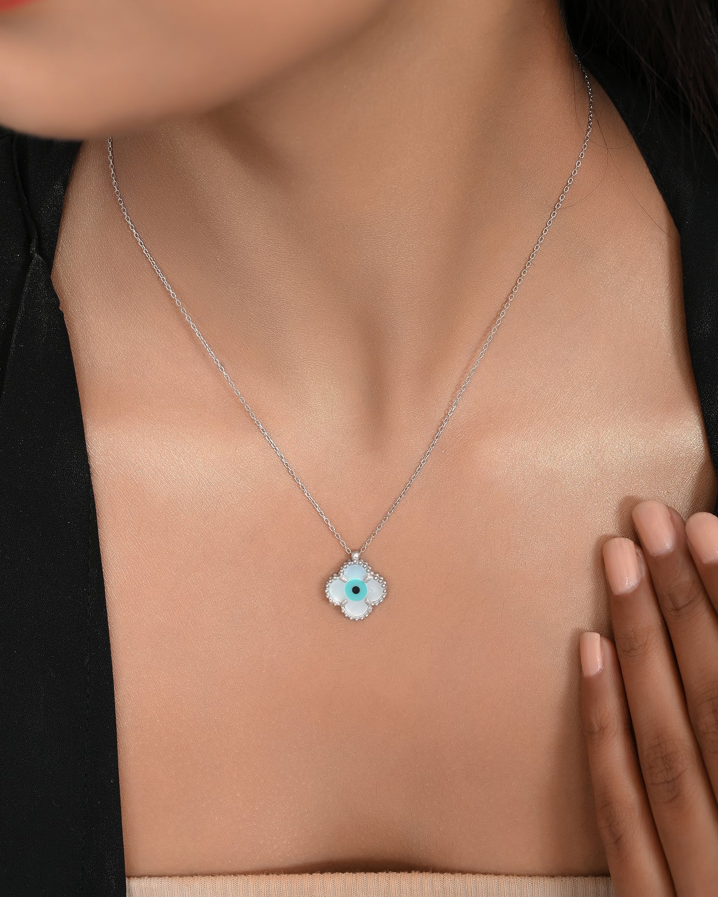 SILVER EVILEYE QUADRA PENDANT NECKLACE