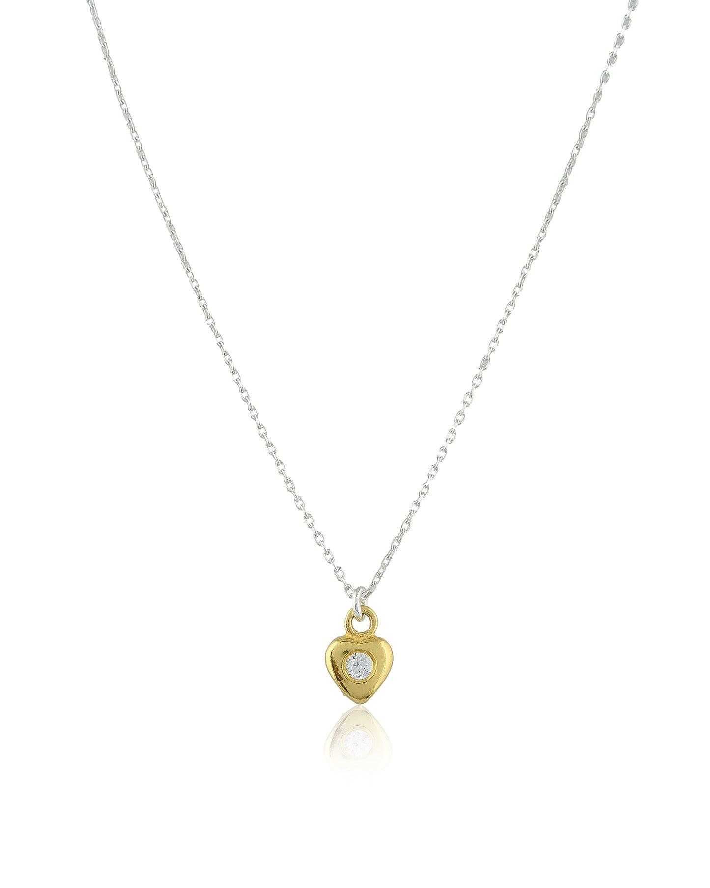 SILVER GOLD DIAMOND HEART NECKLACE SET