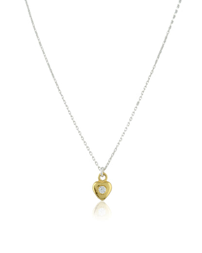 SILVER GOLD DIAMOND HEART NECKLACE SET