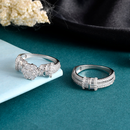 SILVER HEXA DIAMOND FLORAL RING