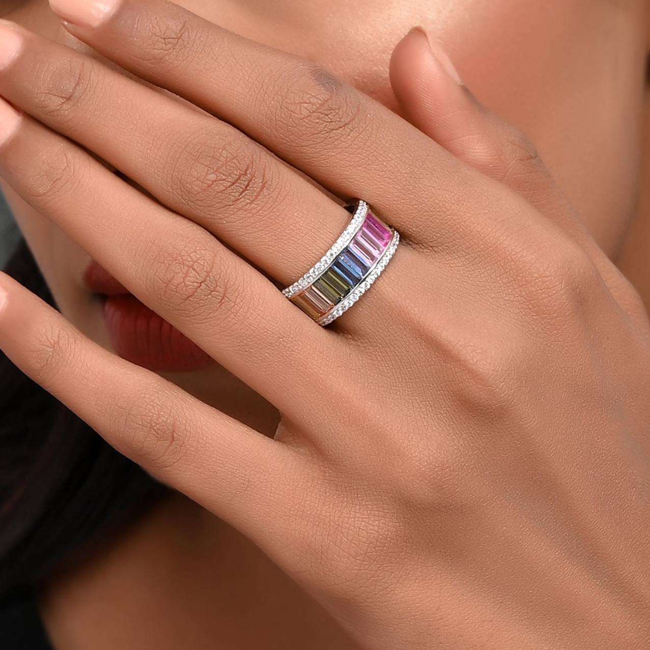 SILVER LARGE MULTIGEM RING