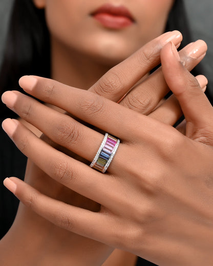 SILVER LARGE MULTIGEM RING