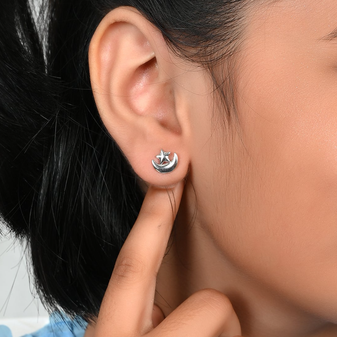 SILVER MOON STAR EARRINGS