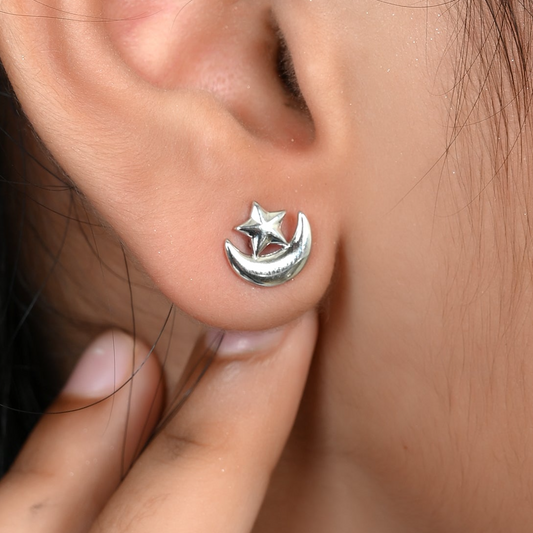 SILVER MOON STAR EARRINGS