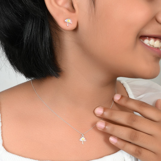 SILVER MULTICOLOR UMBRELLA NECKLACE SET