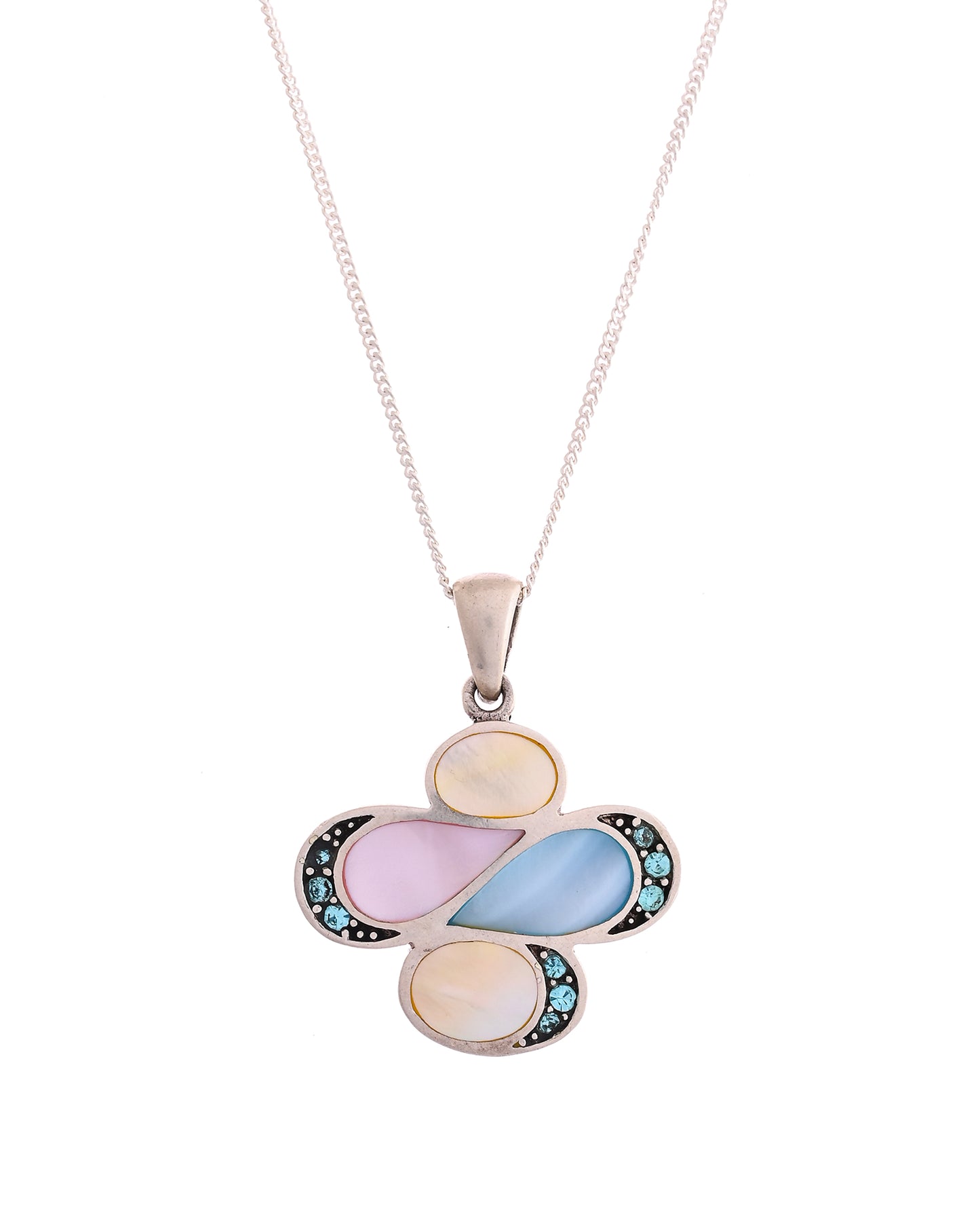 SILVER MULTI PEARL INLAY DROPS NECKLACE