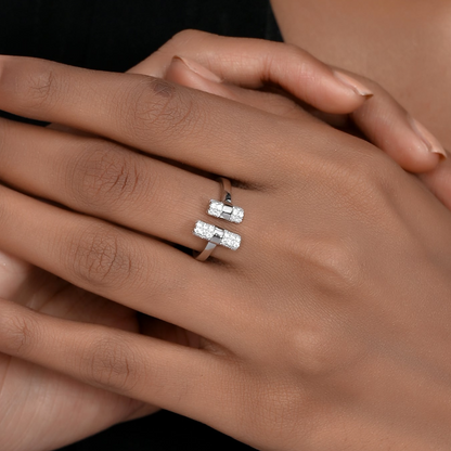 SILVER PARALLEL DIAMOND CYLINDER RING