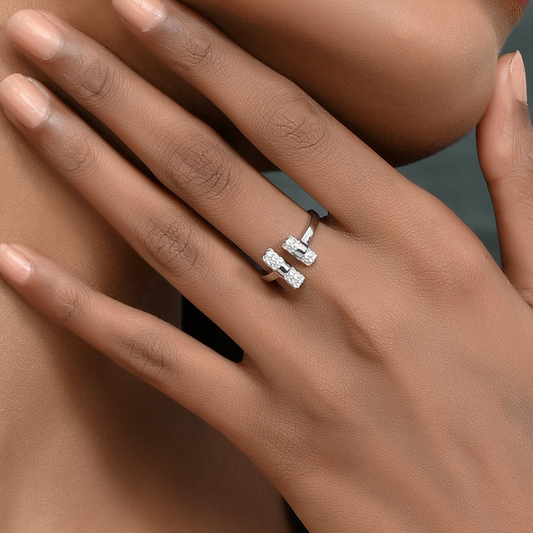 SILVER PARALLEL DIAMOND CYLINDER RING