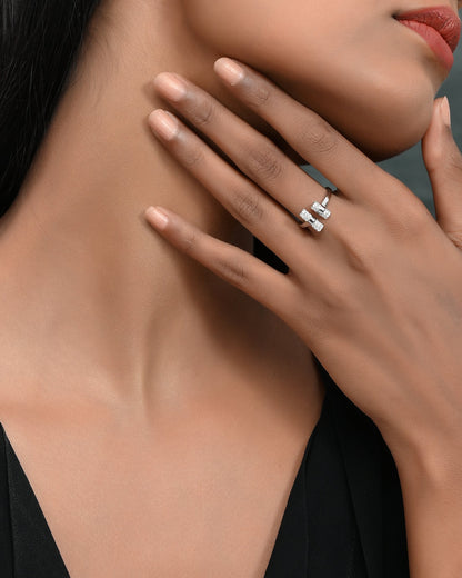 SILVER PARALLEL DIAMOND CYLINDER RING