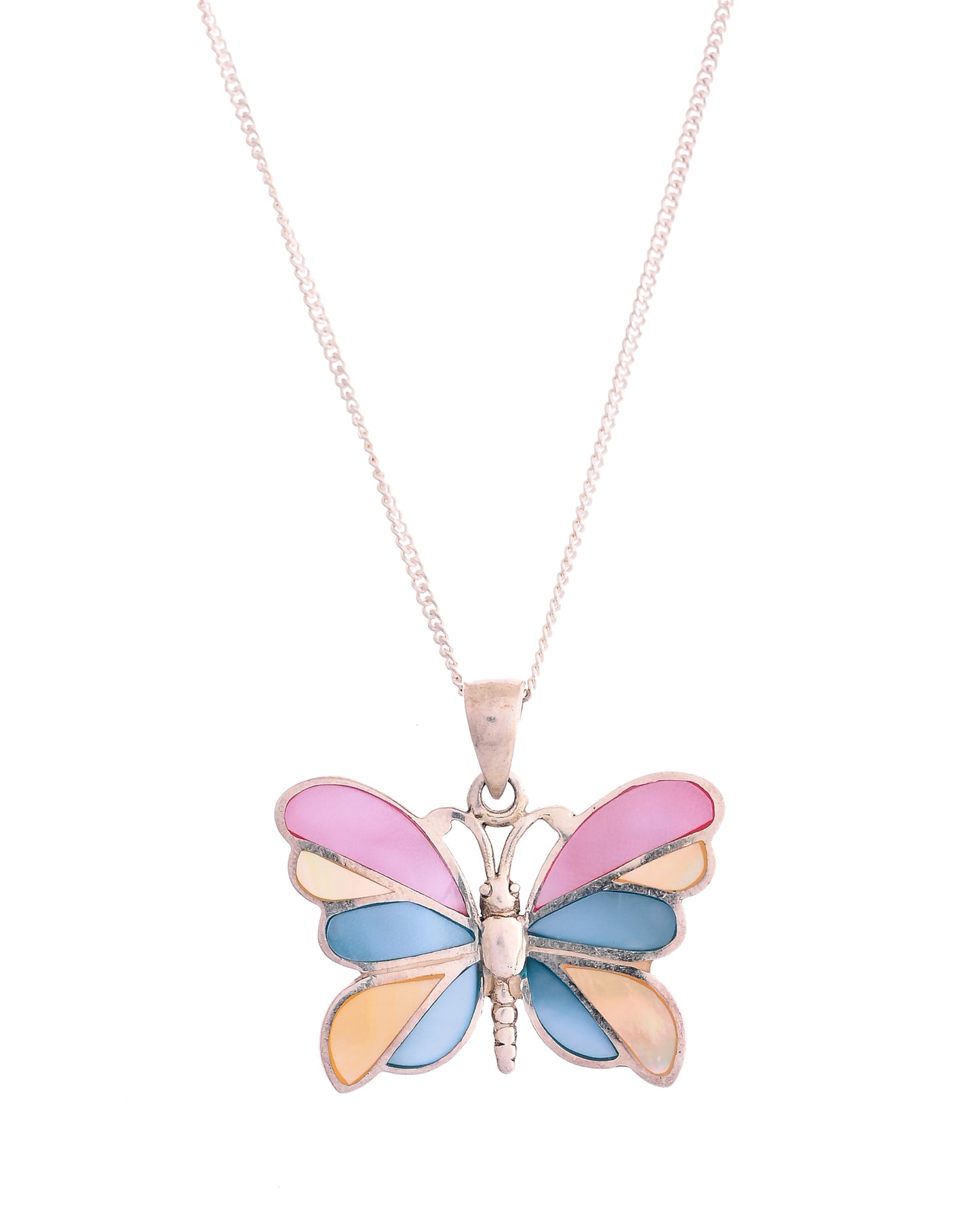SILVER PEARL INLAY BUTTERFLY NECKLACE