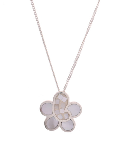 SILVER PEARL INLAY FLORA NECKLACE