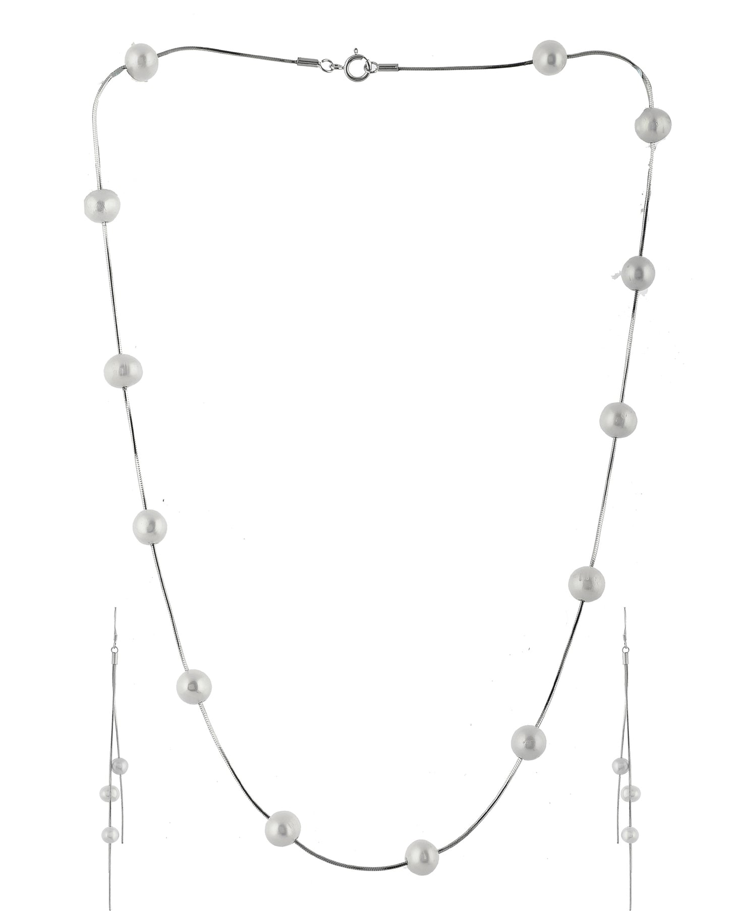 SILVER PEARL TANGLED NECKLACE SET