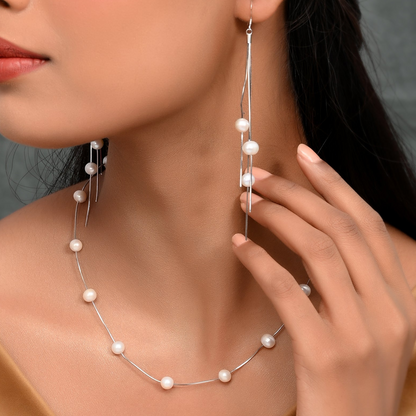SILVER PEARL TANGLED NECKLACE SET