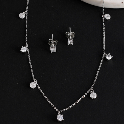 SILVER POPPY FOLRAL NECKLACE SET