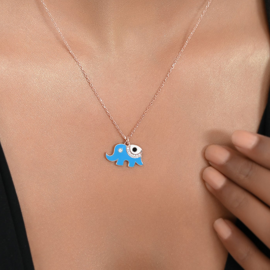 SILVER ROSEGOLD ELEPHANT EVILEYE NECKLACE