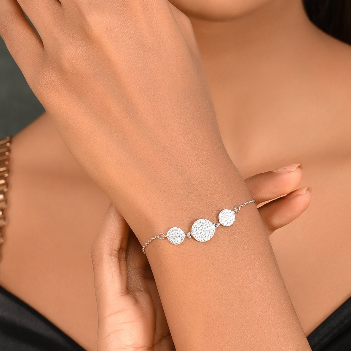 SILVER  TRIODIAMOND CR BRACELET