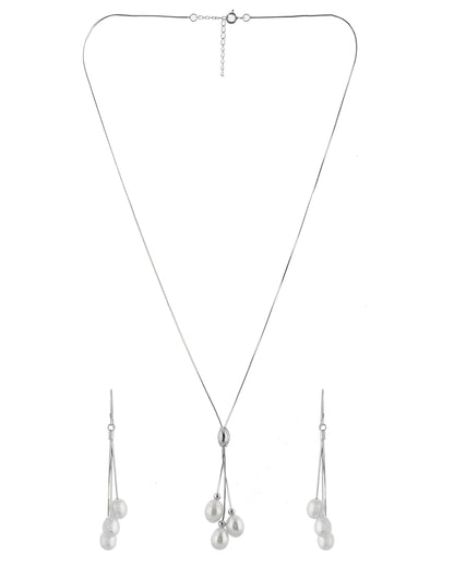 SILVER TRIPEARL ERA NECKLACE SET