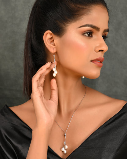 SILVER TRIPEARL ERA NECKLACE SET