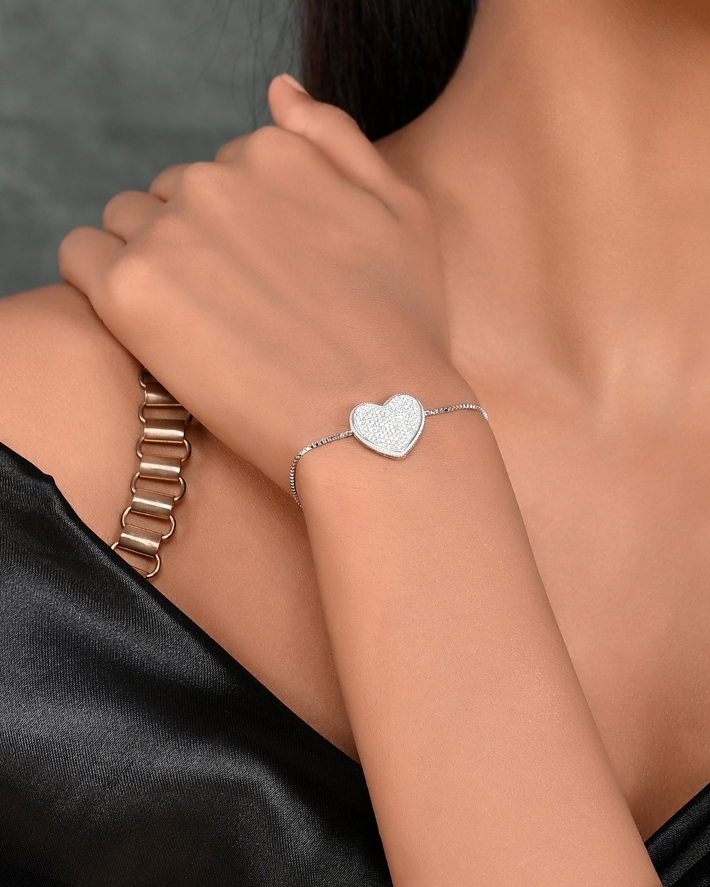 SILVER DIAMOND HEART BRACELET