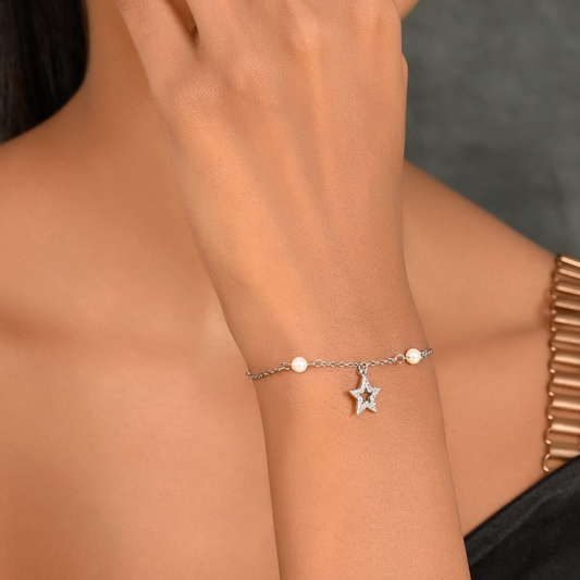 SILVER MINI PEARL STAR BRACELET