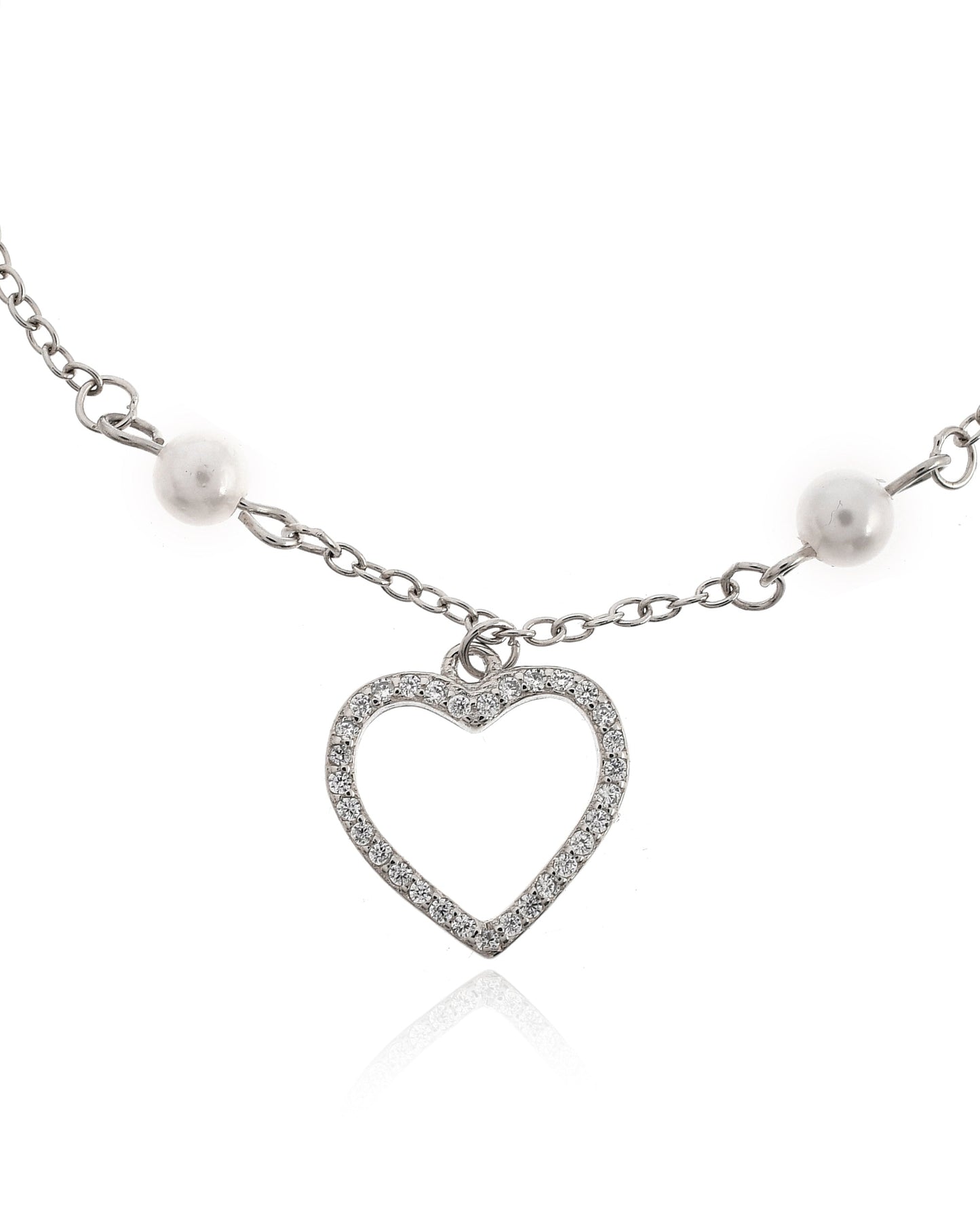 SILVER PEARL HEART BRACELET