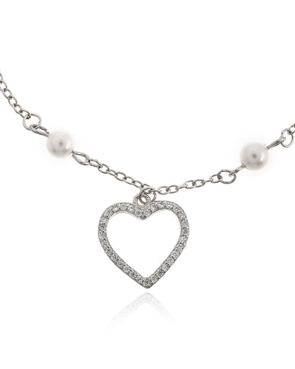 SILVER PEARL HEART BRACELET