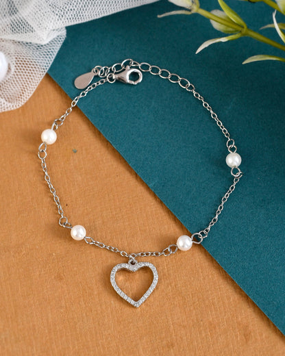 SILVER PEARL HEART BRACELET