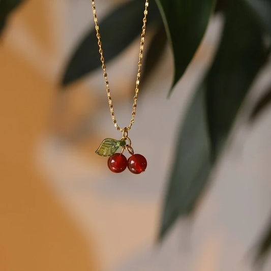BLOW OF CHERRY 18K GOLD PLATED NECKLACE